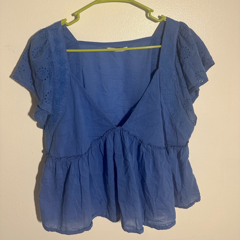 O'Neill Blue Flutter Sleeve Peplum Blouse